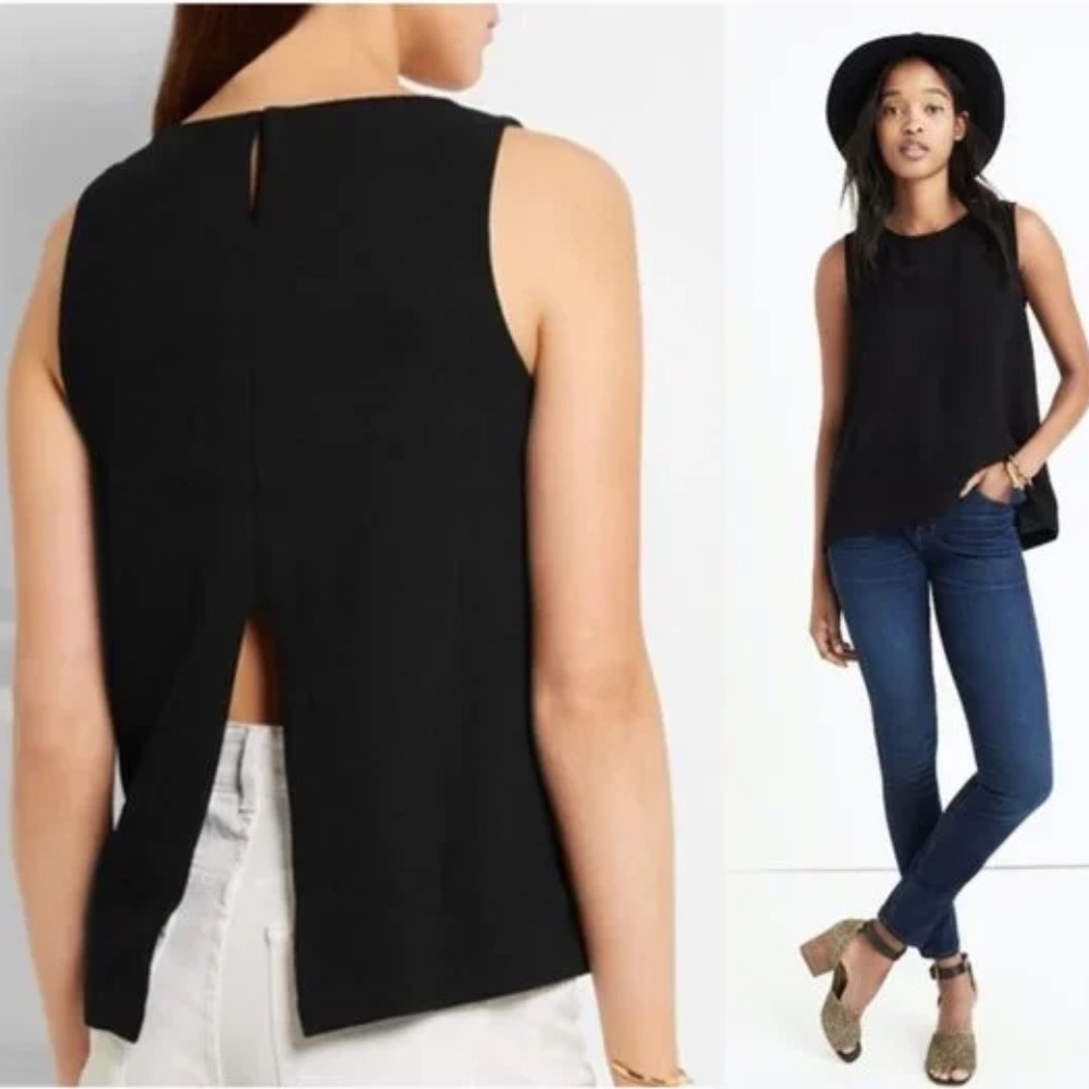Madewell top in black size small split/open back EUC